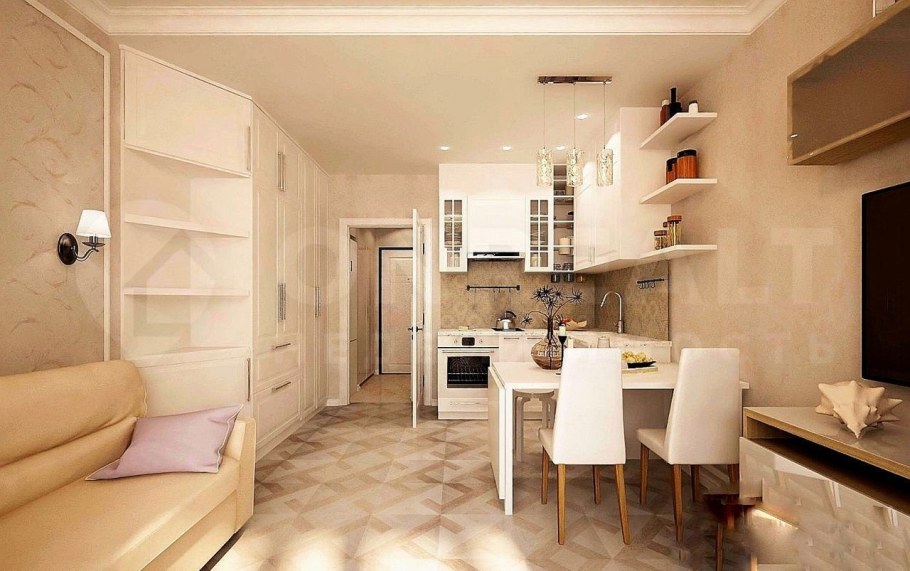 Интерьер квартиры студии 27кв кухня