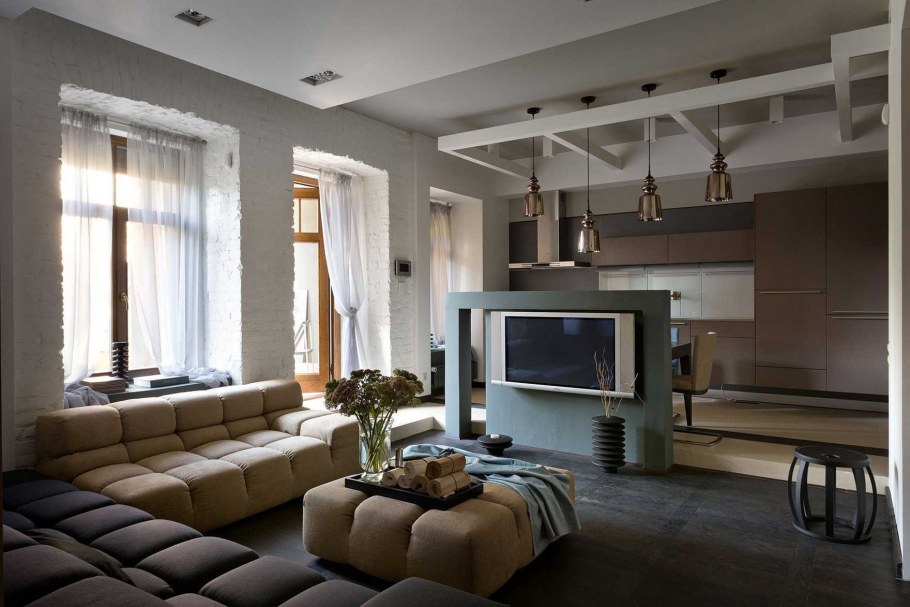 Современная планировка гостиной