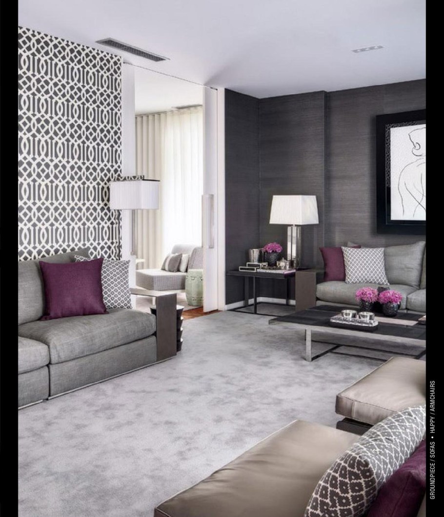 Интерьер зала в серых тонах