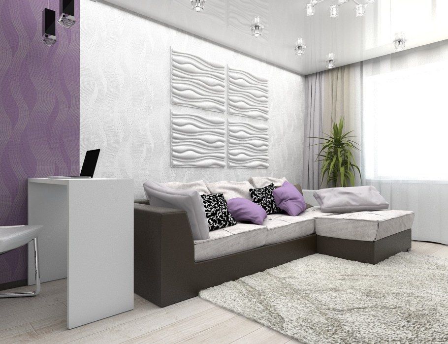 Гостиная в серо сиреневых тонах