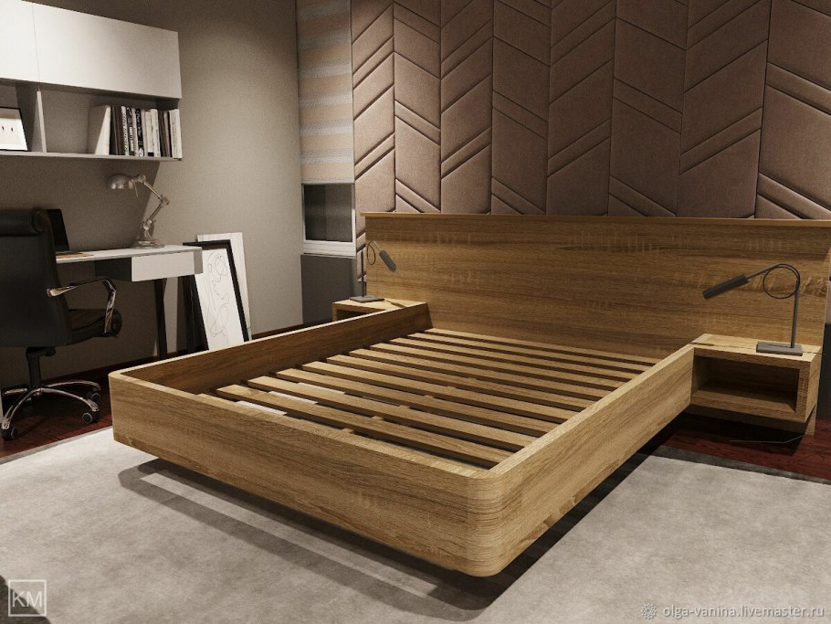 Кровать из массива дуба с подъемным механизмом