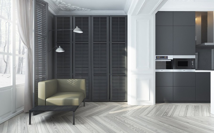 Шкафы с жалюзийными дверцами в интерьере