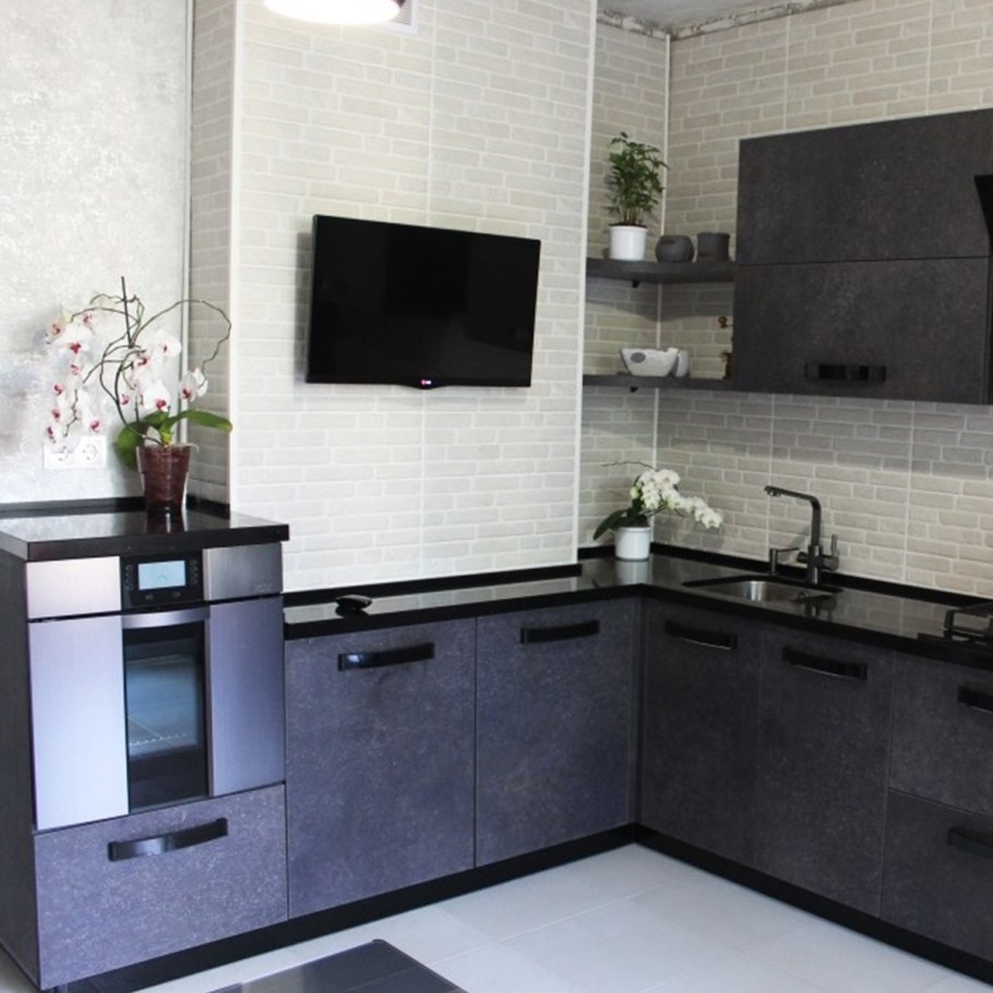 Кухни с т темной столешницей