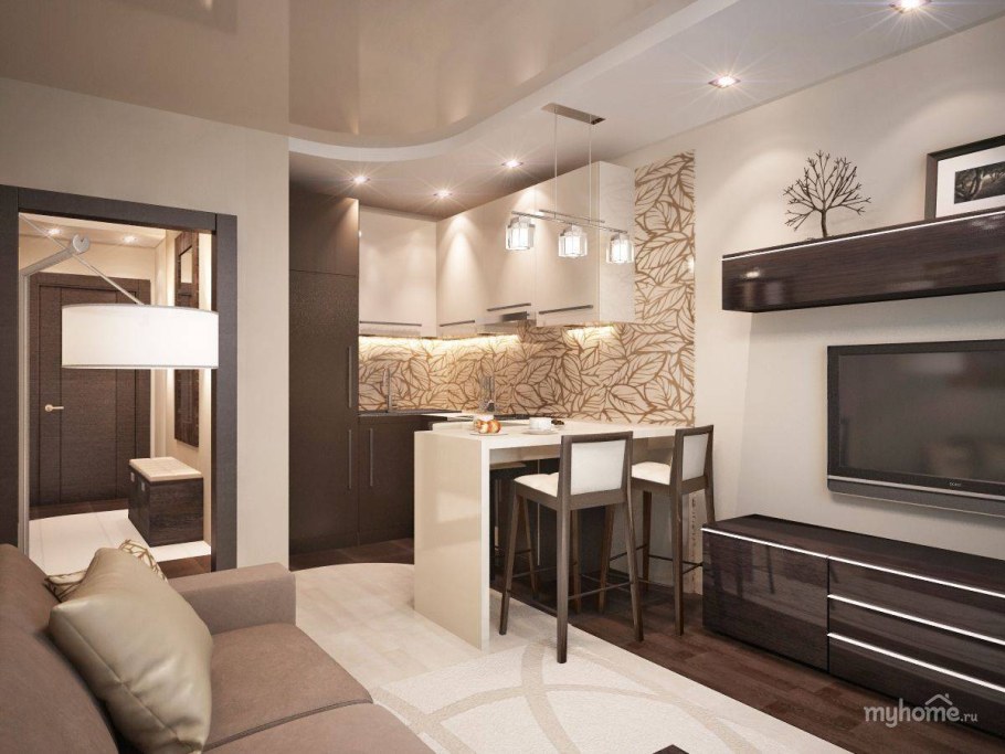 Кухня студия с гостиной 18 кв