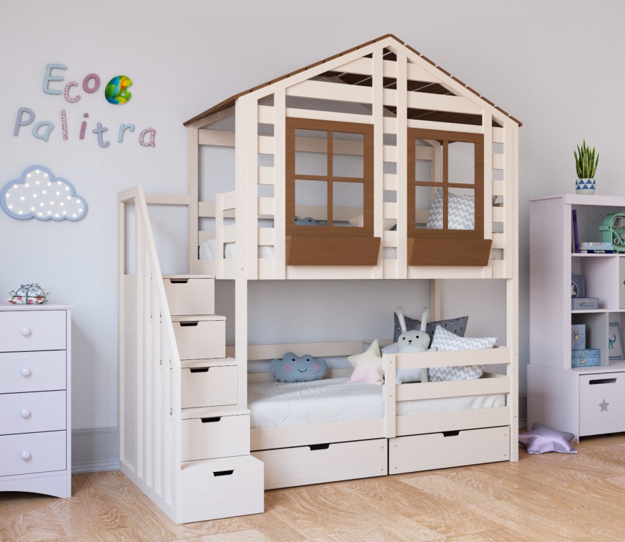 Детские двухъярусные кровати домики