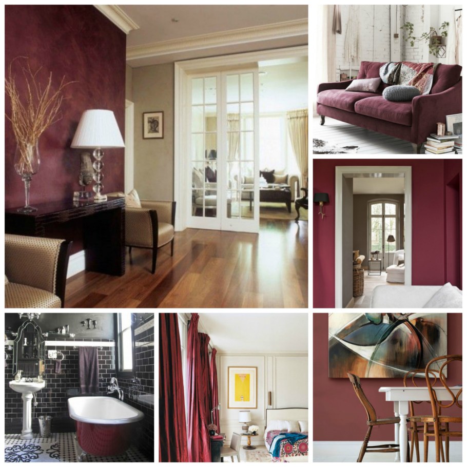 Сочетание серого и бордового в интерьере