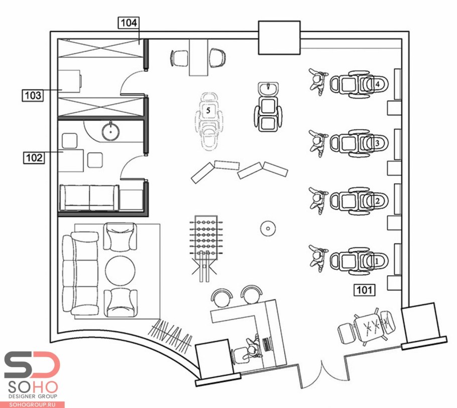 План салона красоты парикмахерской чертеж