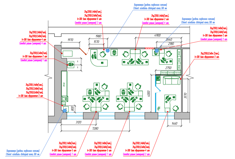 План проводки локальной сети офиса