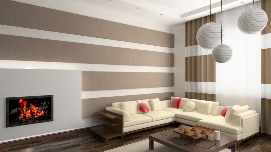 Полосатые обои в интерьере гостиной