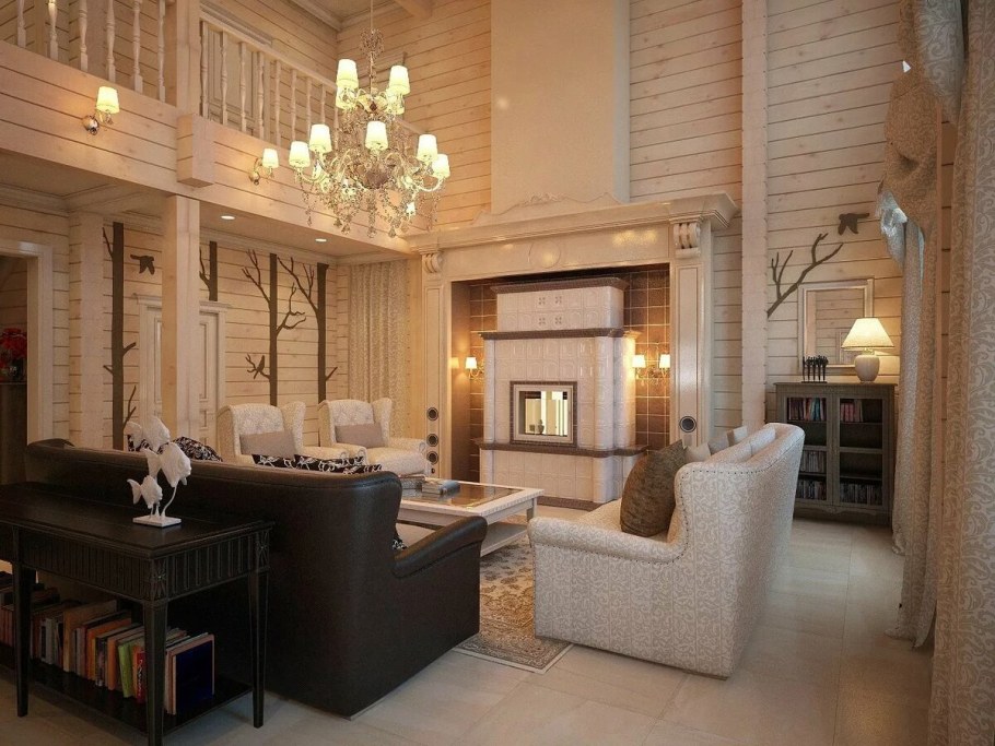 Интерьер дома из клееного бруса в современном стиле