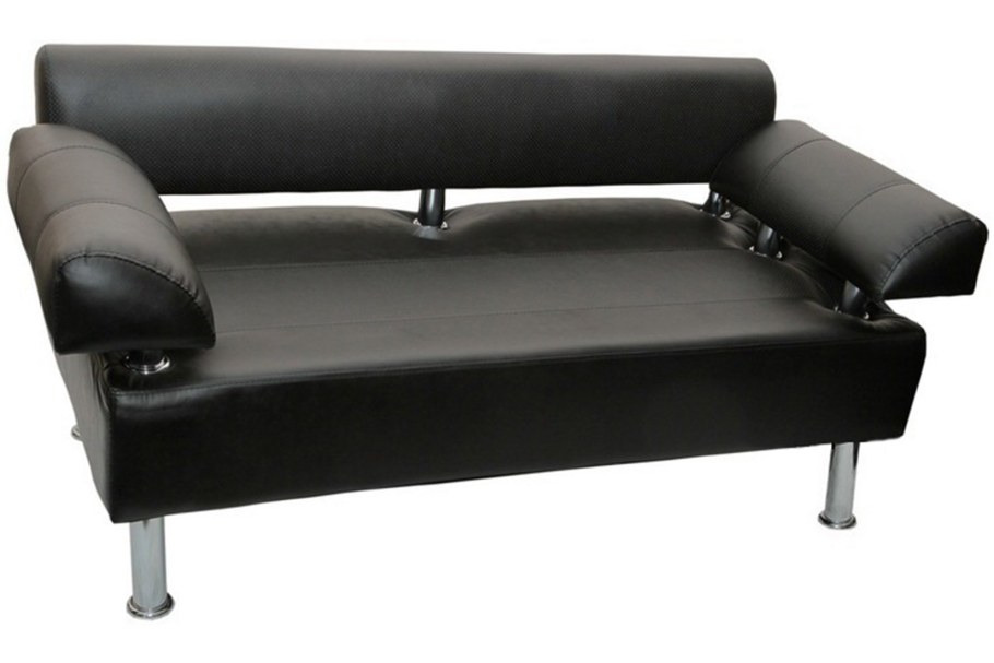 Диван офисный 2-х местный эконом черный АЛЕНСИО