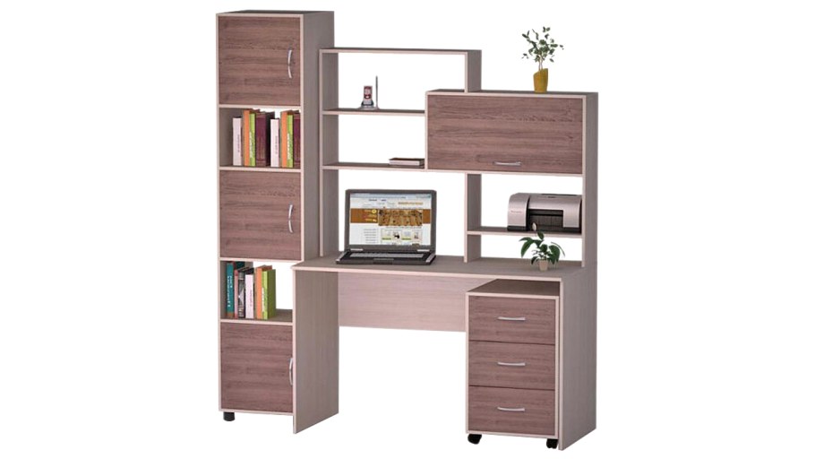 Стол компьютерный Рубин 1521х500х1700 венге/дуб Млечный