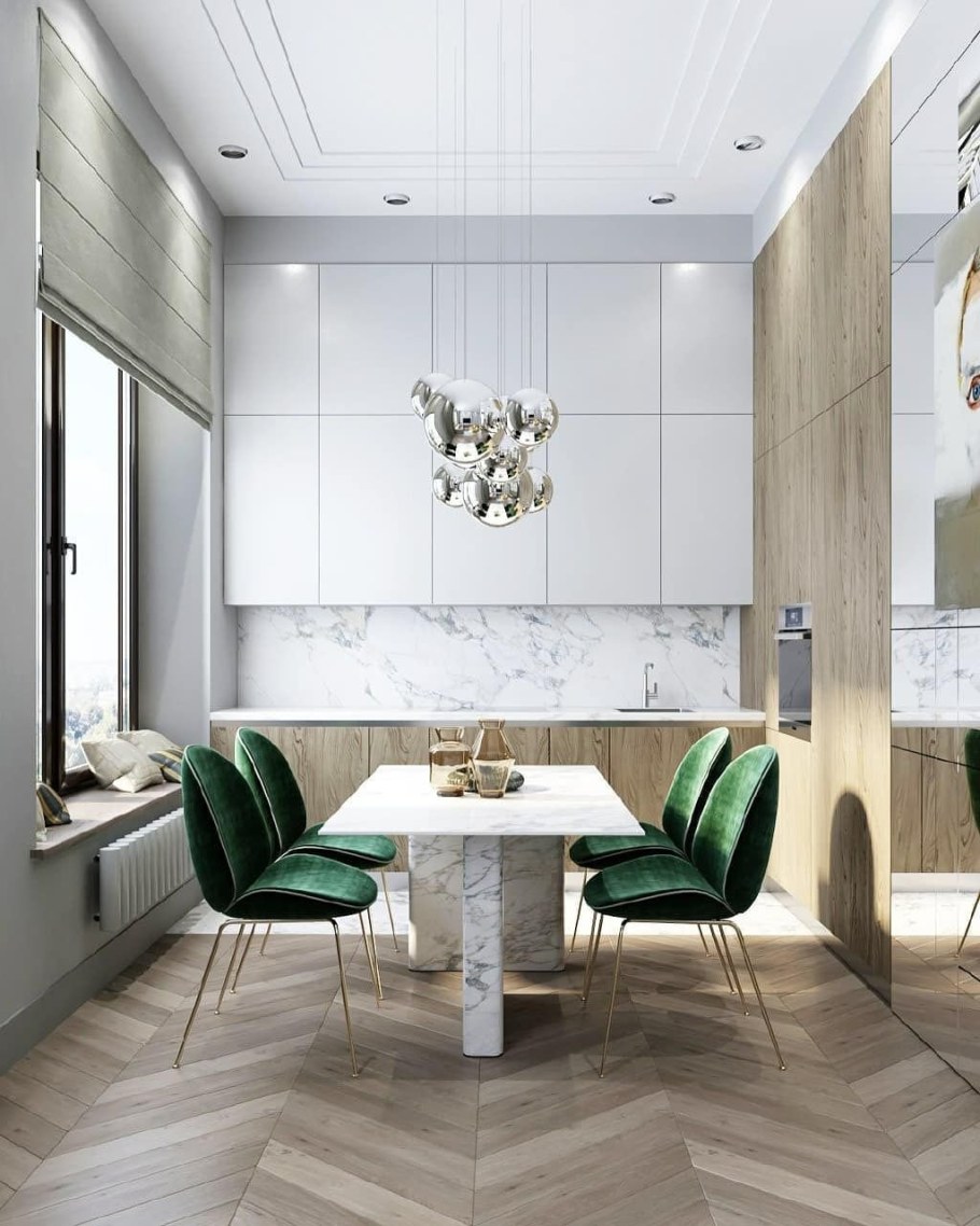 Изумрудная кухня в интерьере