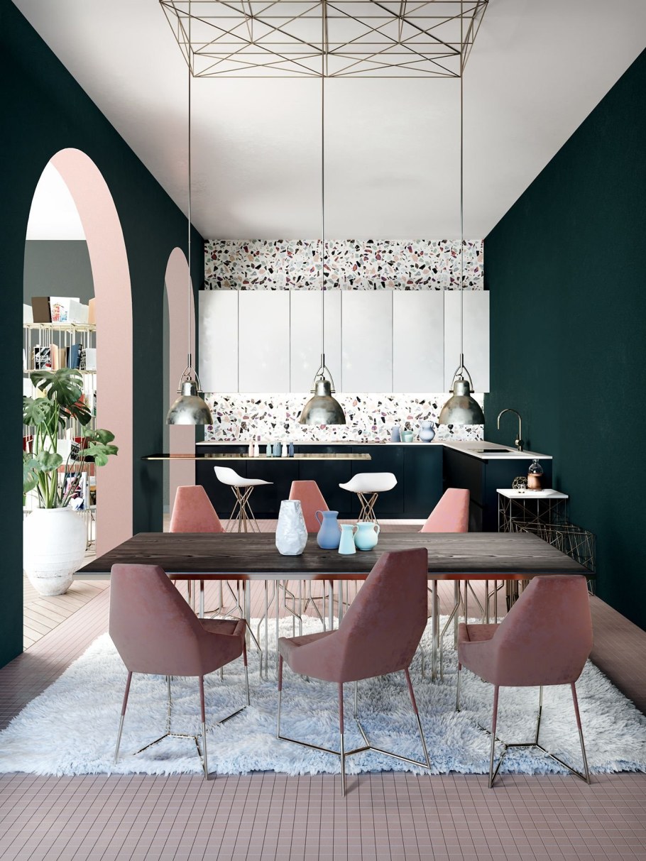 Зелёные стулья в интерьере кухни