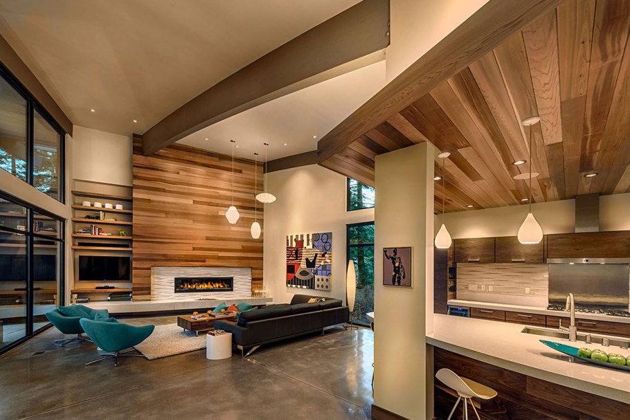 Современный интерьер в деревянном доме