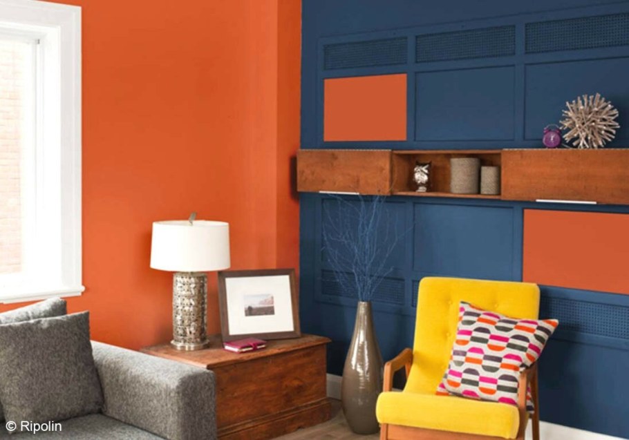 Интерьер в сине оранжевых тонах
