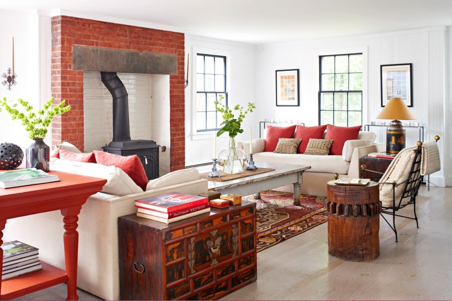 Сочетание красно кирпичного цвета в интерьере