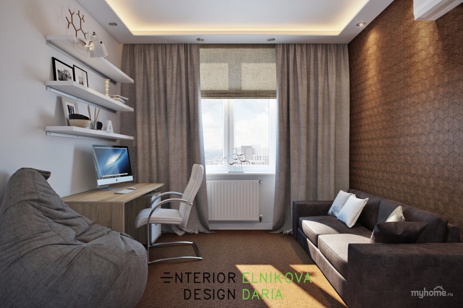 Спальня с диваном и рабочим местом