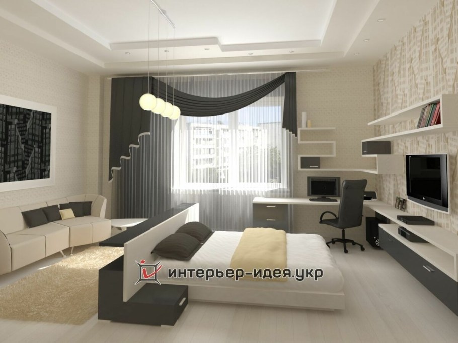 Стильная гостиная с рабочим местом