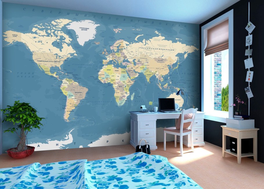 Карта мира в интерьере