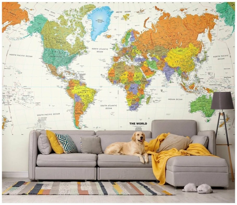 Фотообои карта мира на стене