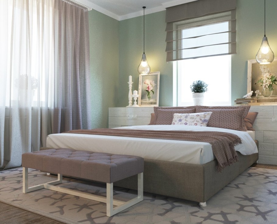 Оливковый в интерьере спальни