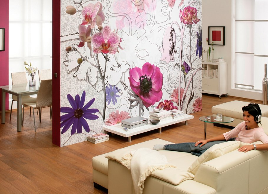 Фотообои с цветами в интерьере
