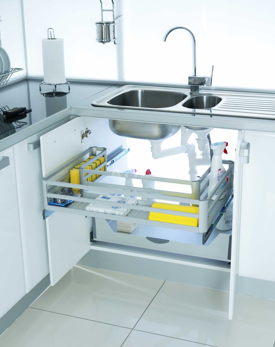 Выдвижные ящики под раковиной на кухне