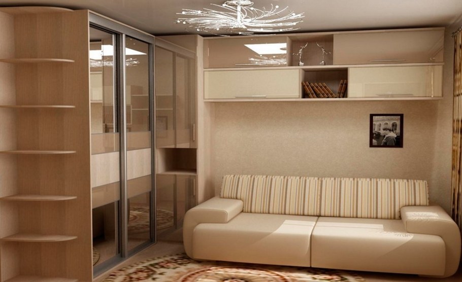 Гостиная со шкафом и диваном