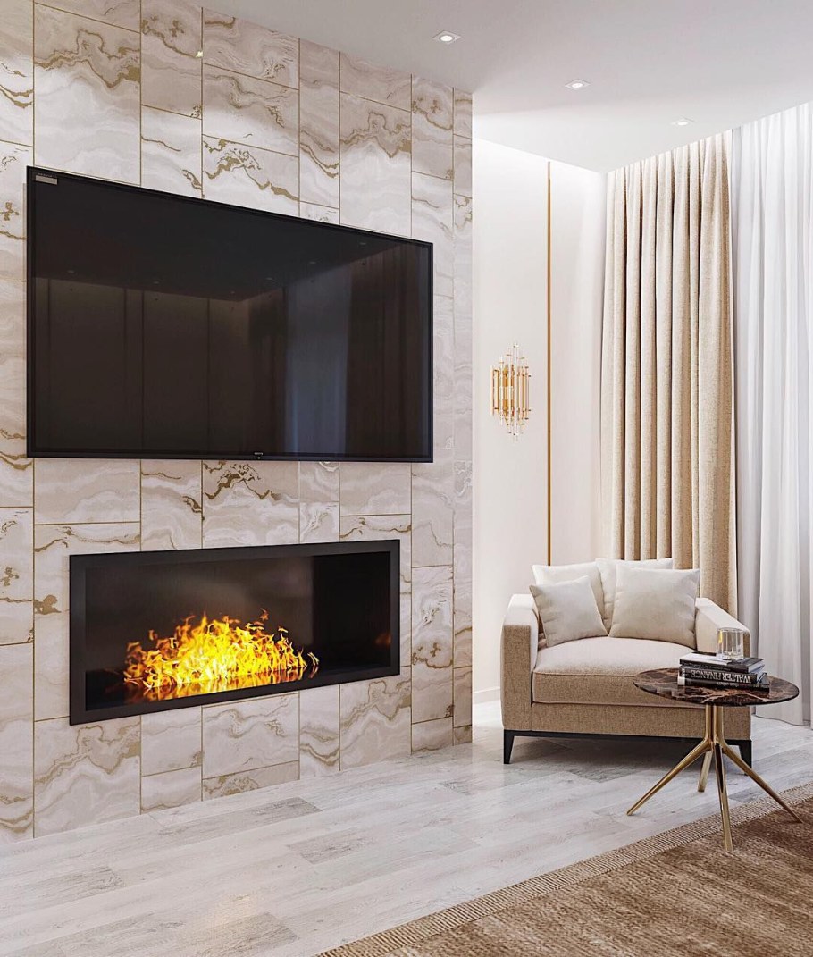 Современная гостиная с камином
