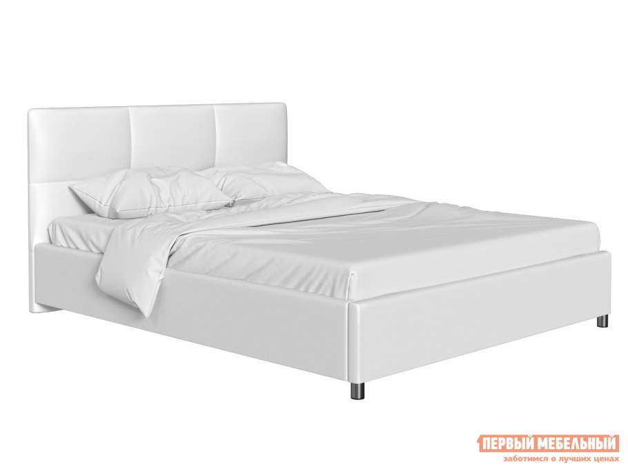 Кровать двуспальная 160х200 белая экокожа