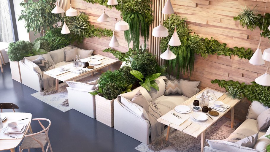 Интерьер кафе в эко стиле