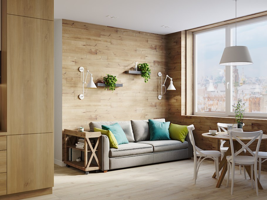 Интерьер дерево и зелень