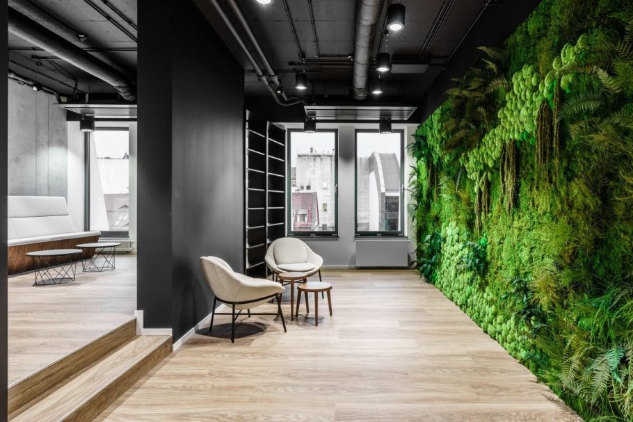 Мох в интерьере офиса