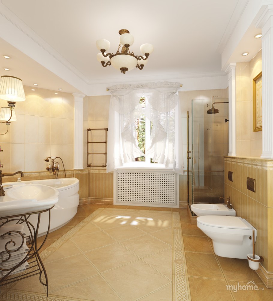 Интерьер ванной комнаты в частном доме