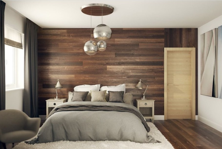 Ламинат на стене в спальне