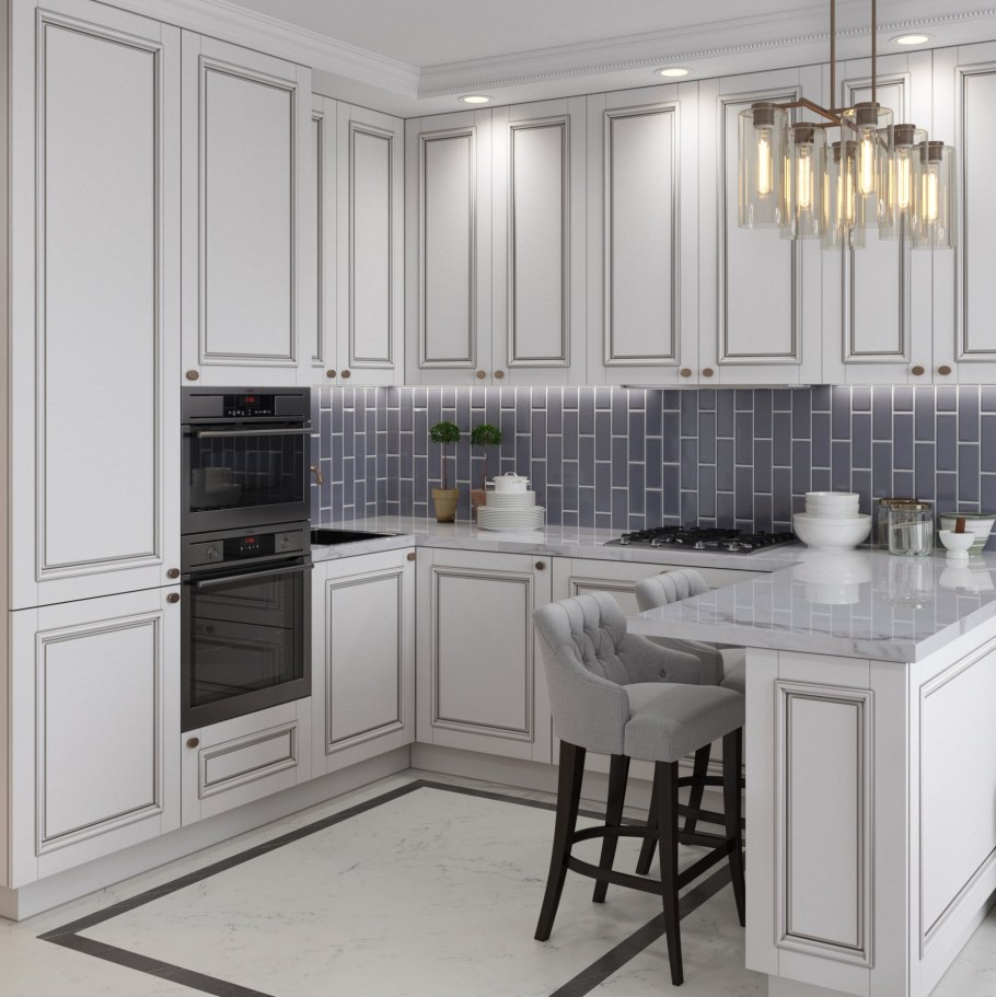 Кухни Неоклассика светлые угловые