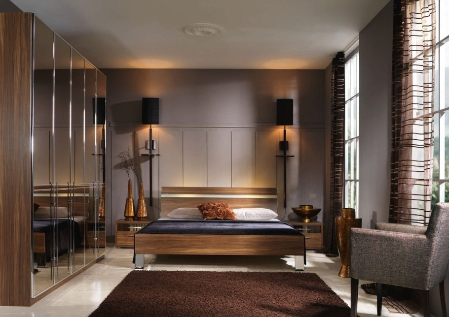 Коричневая спальня в интерьере