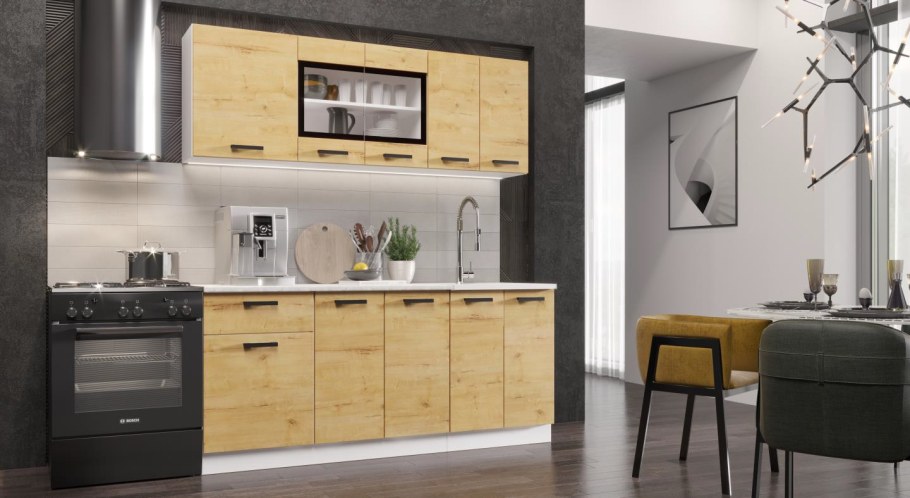 Кухня Хозяюшка 2,0 белый гладкий/дуб Вотан