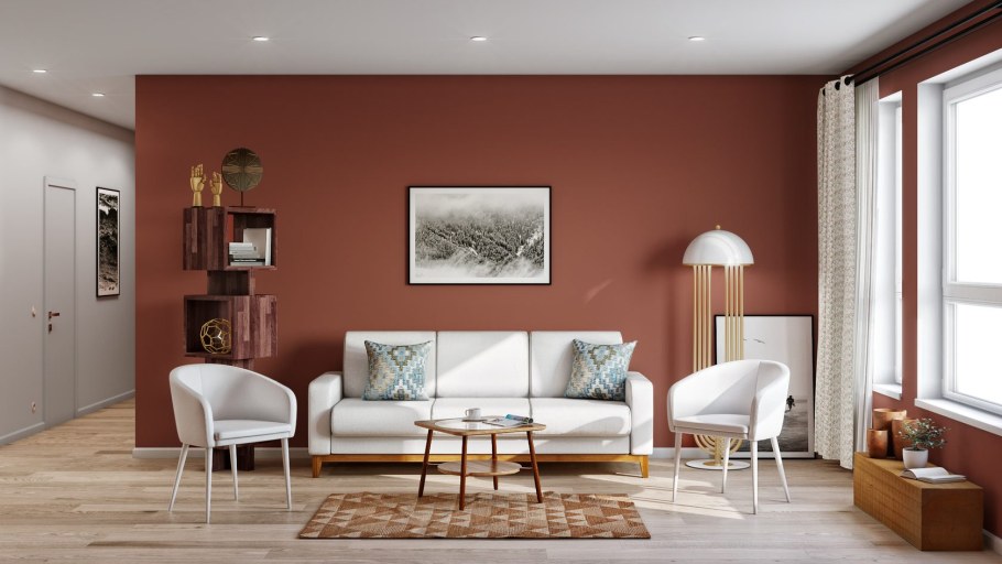 Терракотовый цвет стен в интерьере
