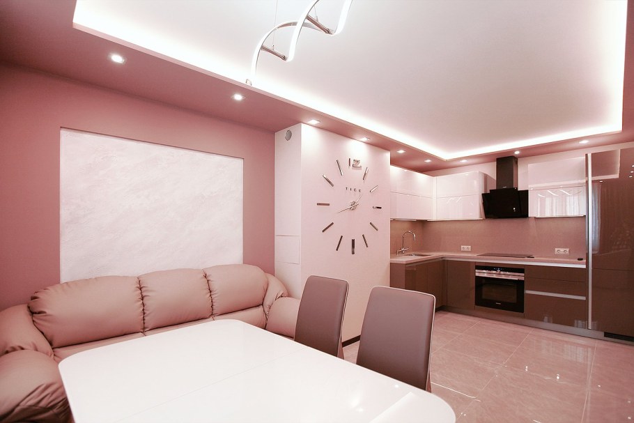 Кухня гостиная в кофейных тонах