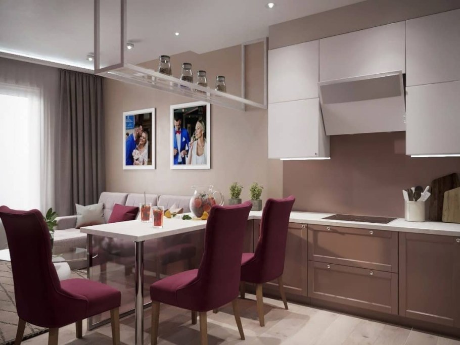 Кухня в коричневых тонах с яркими акцентами