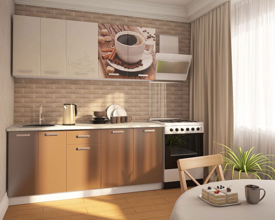 Кухонный гарнитур коричневый с бежевым