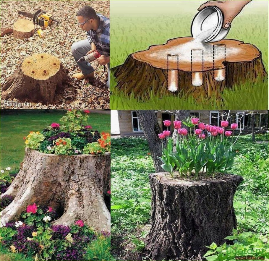 Украшение пенька на даче