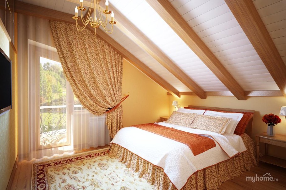 Спальня в мансардной комнате