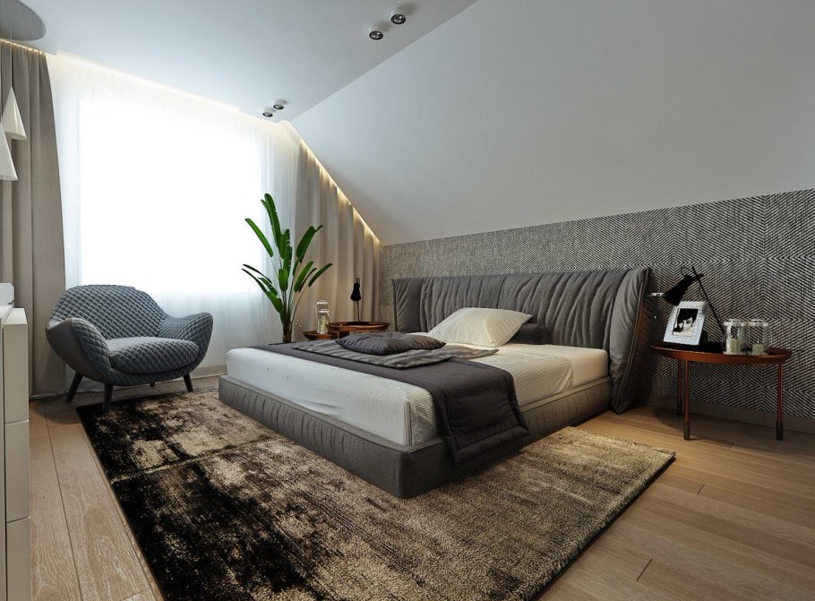 Мансардная спальня в современном стиле