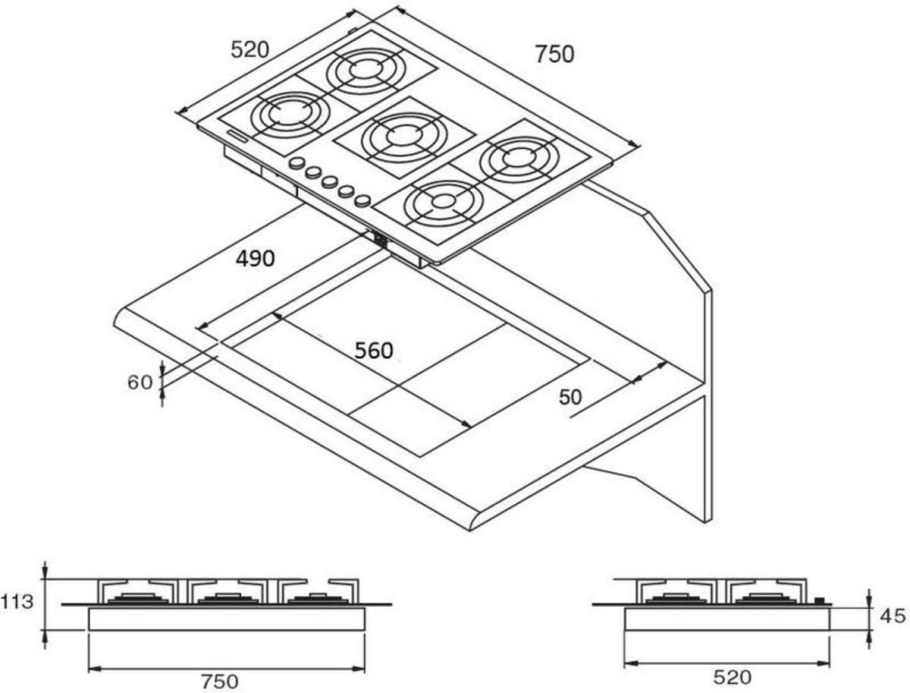 Kuppersberg ICS 614 варочная поверхность схема встройки