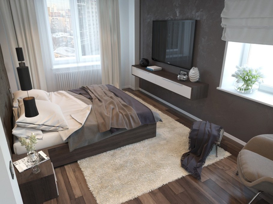 Спальня 14 метров с двумя окнами