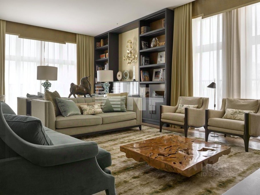 Интерьер зала с двумя окнами