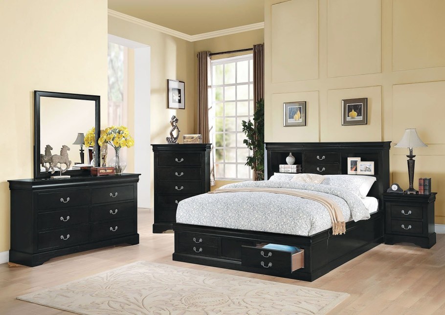 Спальня с черной мебелью